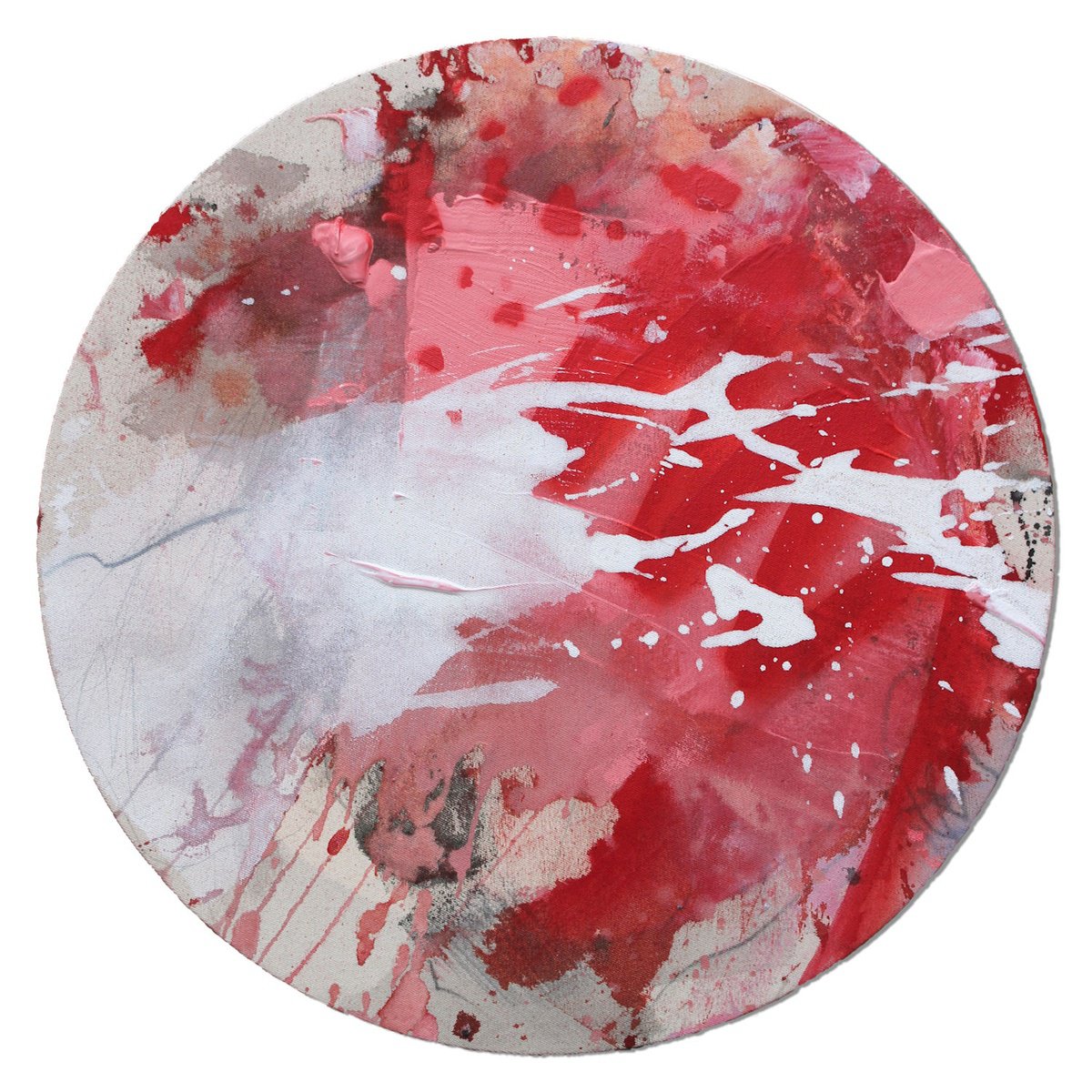 Abstract Painting By Daniela Schweinsberg, 16 X 16, Drink In Some Red (Tondo), Original Artwork