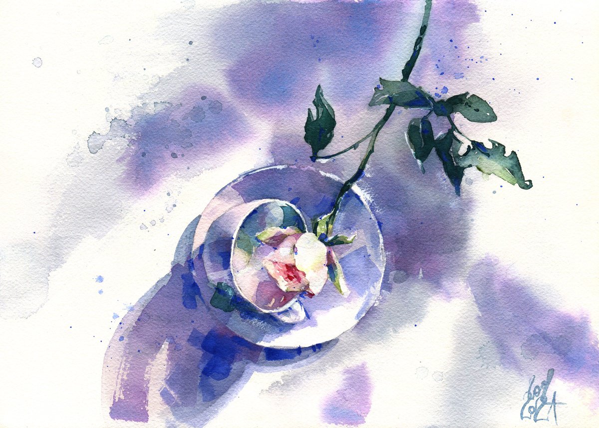Impressionistic Botanical Watercolour By Ksenia Selianko, 14 X 10", "Moonlight Tea Party", Original Artwork