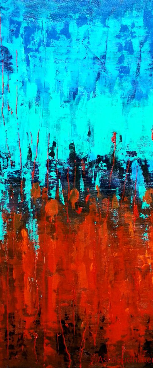 Abstract Red &Turquoise -II by Asha Shenoy