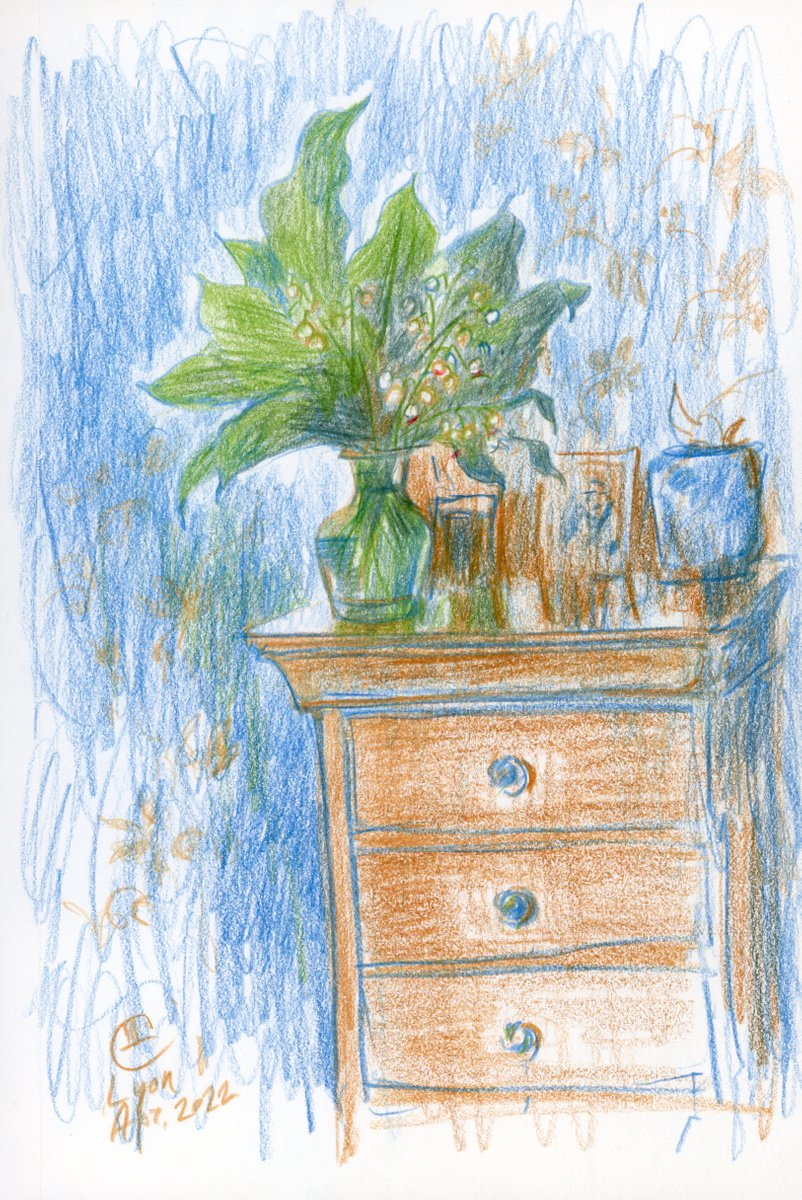 Interior with a bouquet of lilies of the valley. by Tatyana Tokareva