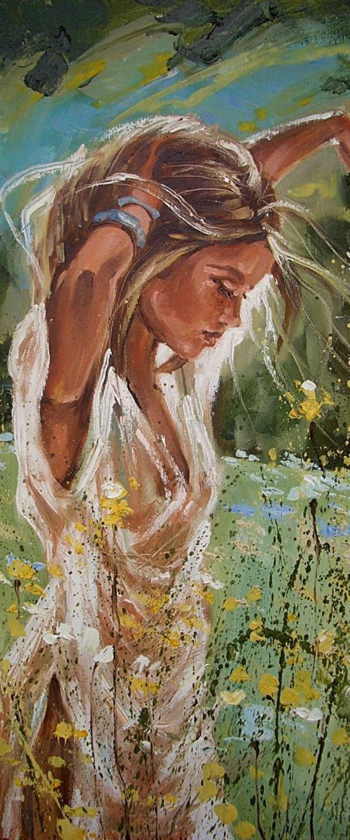 " THE END OF THE SUMMER :) ... " MEADOW original painting palette knife GIFT MODERN URBAN ART OFFICE ART DECOR HOME DECOR GIFT IDEA by Monika Luniak