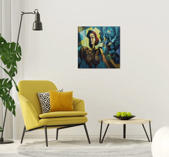 Midnight (80x80cm, cubism, oil painting, ready to hang)