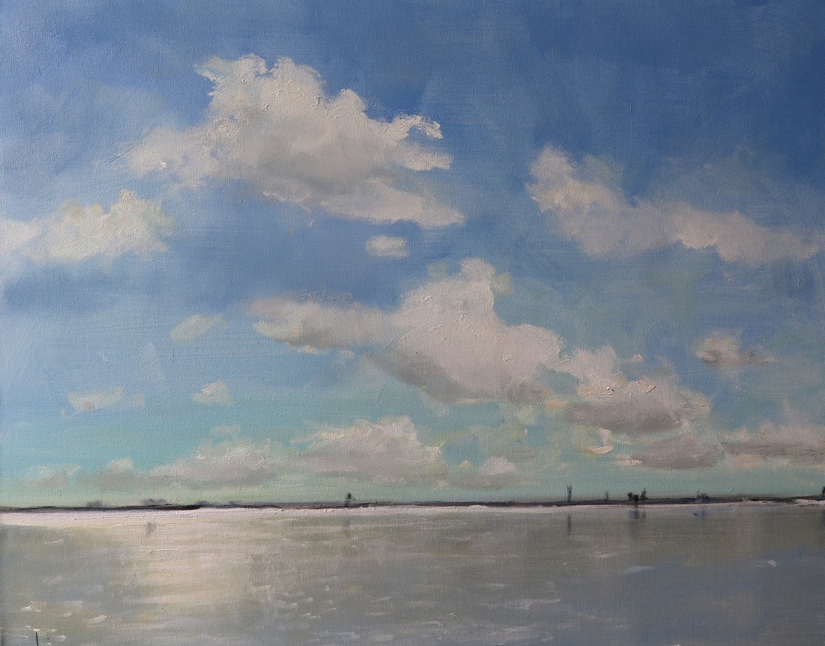Impressionistic Landscape Oil Painting By Malcolm Ludvigsen, 30 X 24", The Humber From Hull, Original Artwork