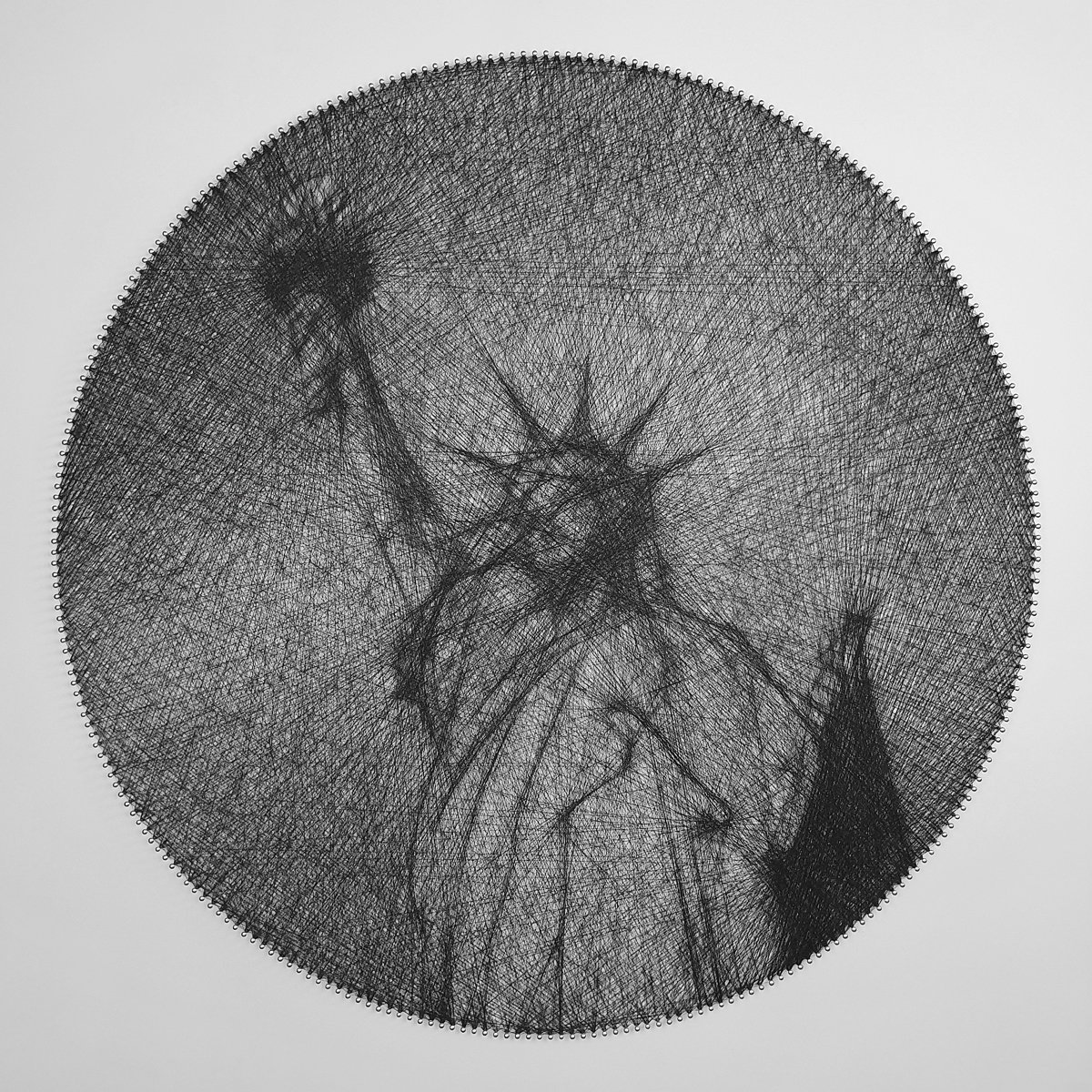 Cityscapes Sculpture By Andrey Saharov, 30 X 30, Statue Of Liberty String Art, Original Artwork
