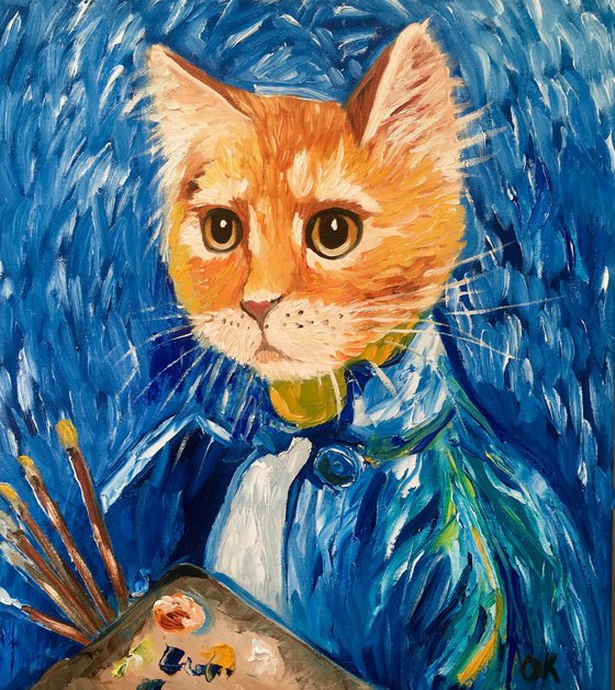 Creative Cat La Vincent Van Gogh oil painting for cat lovers