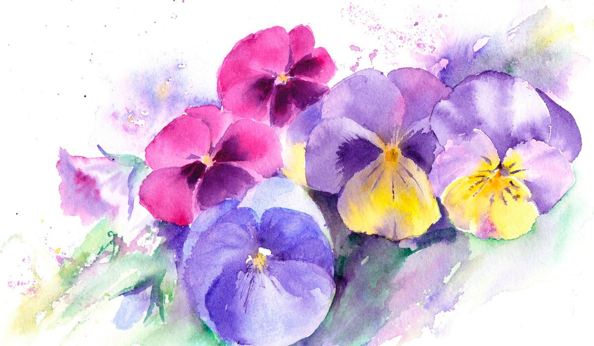 Pansy floral painting, original watercolour, pansies, watercolor, floral art, loose painti... by Anjana Cawdell
