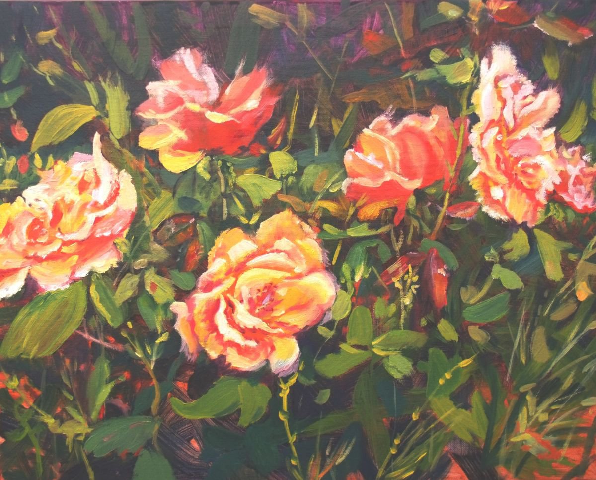 Impressionistic Botanical Oil Painting By Elena Sokolova, 20 X 16, Roses, Original Artwork