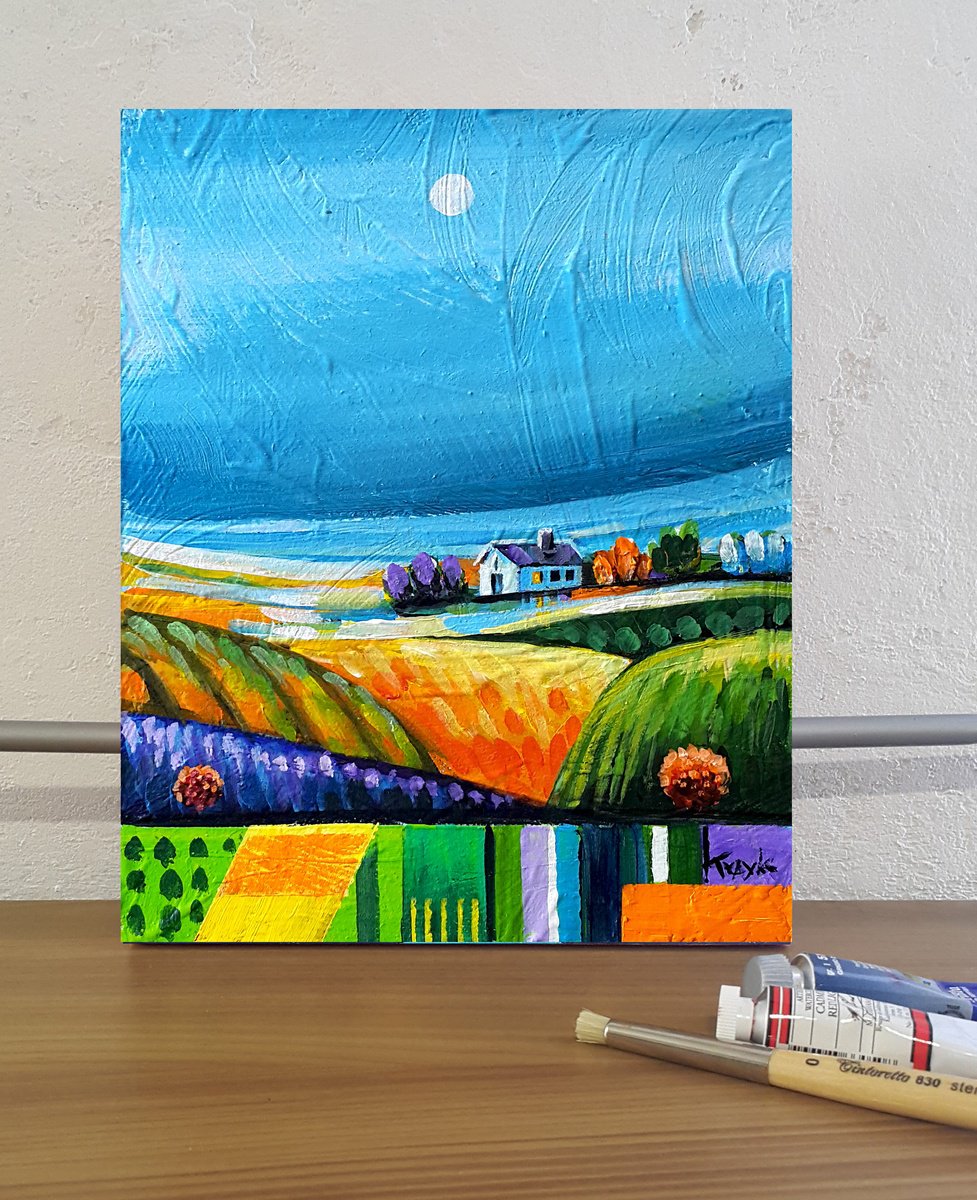 Impressionistic Landscape Acrylic Painting By Trayko Popov, 8 X 10", Early Morning, Original Artwork