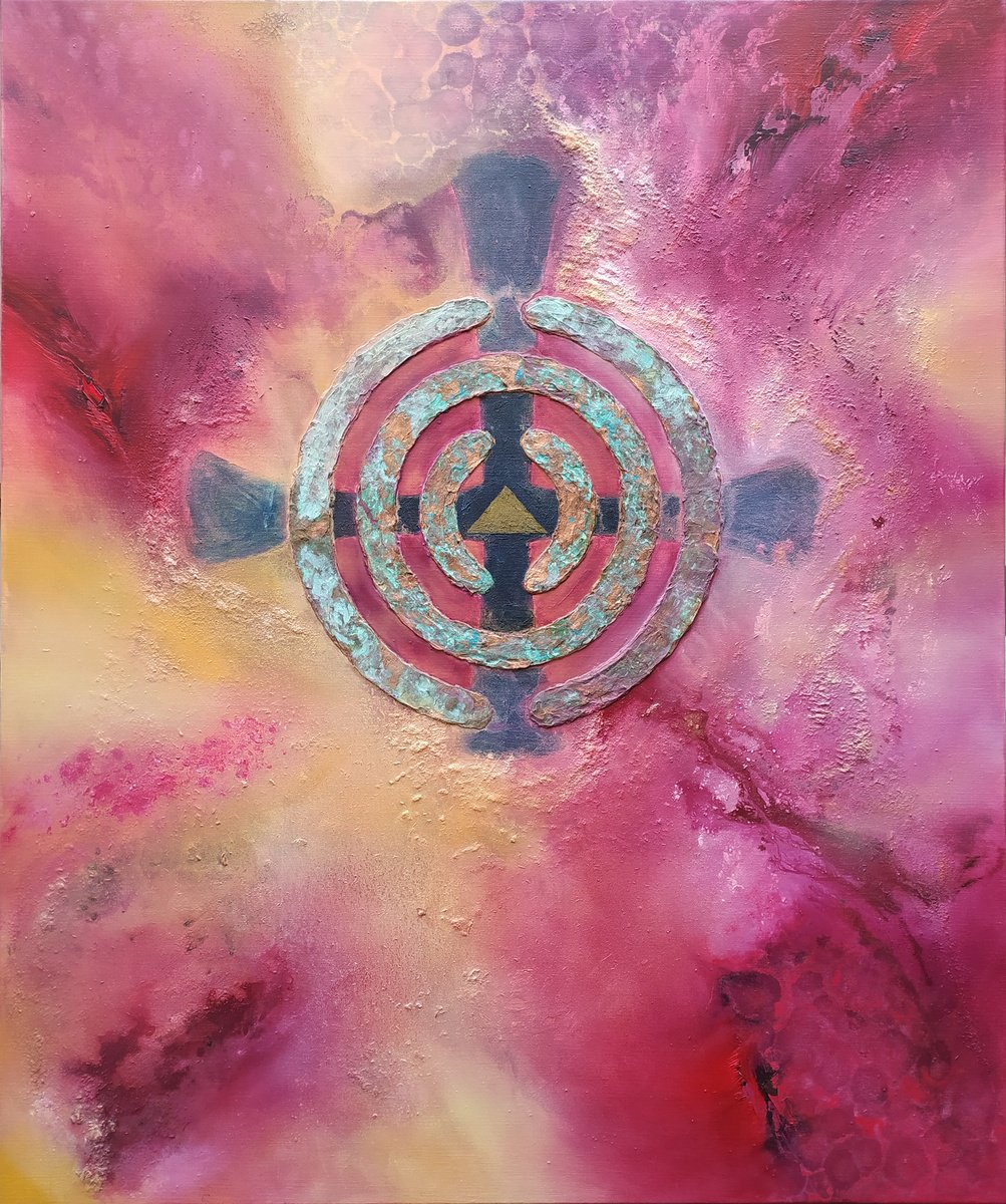 Geometric Abstract Oil Painting By Eelke Van Hoof, 39 X 47, Atlantean Dream, Original Artwork