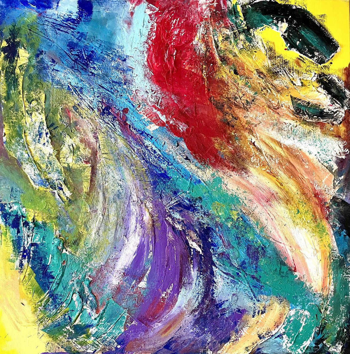 Impressionistic Abstract Acrylic Painting By Tiny De Bruin, 39 X 39", Colorful Relief, Original Artwork