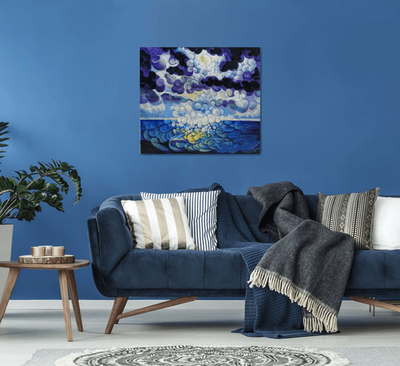 Full Moon (80x90cm, cubism, oil painting, ready to hang)