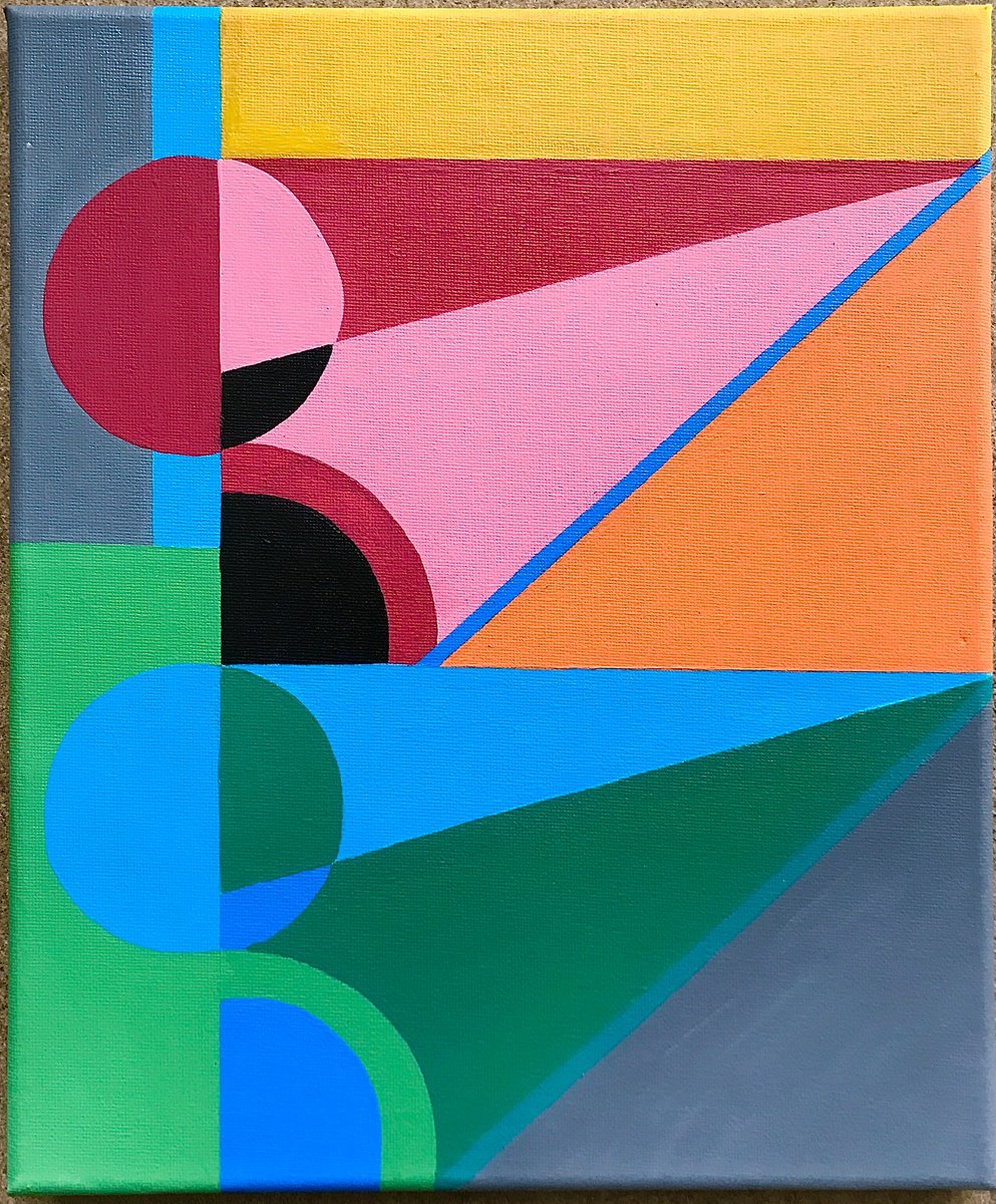 Geometric Abstract Acrylic Painting By Pete Davies, 10 X 12", The Odd Couple, Original Artwork