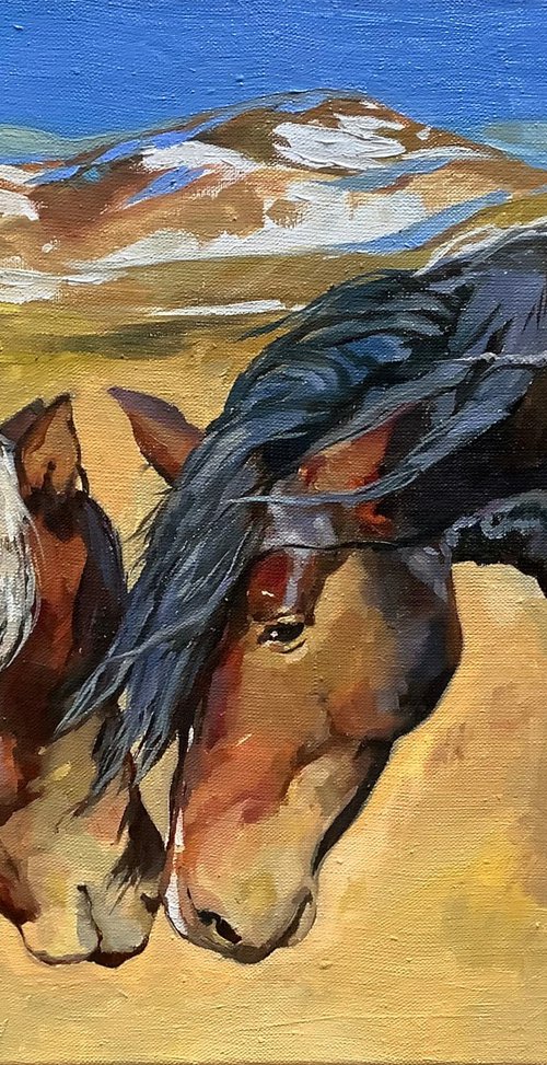Horses on a mountain plateau by Elena Utkina