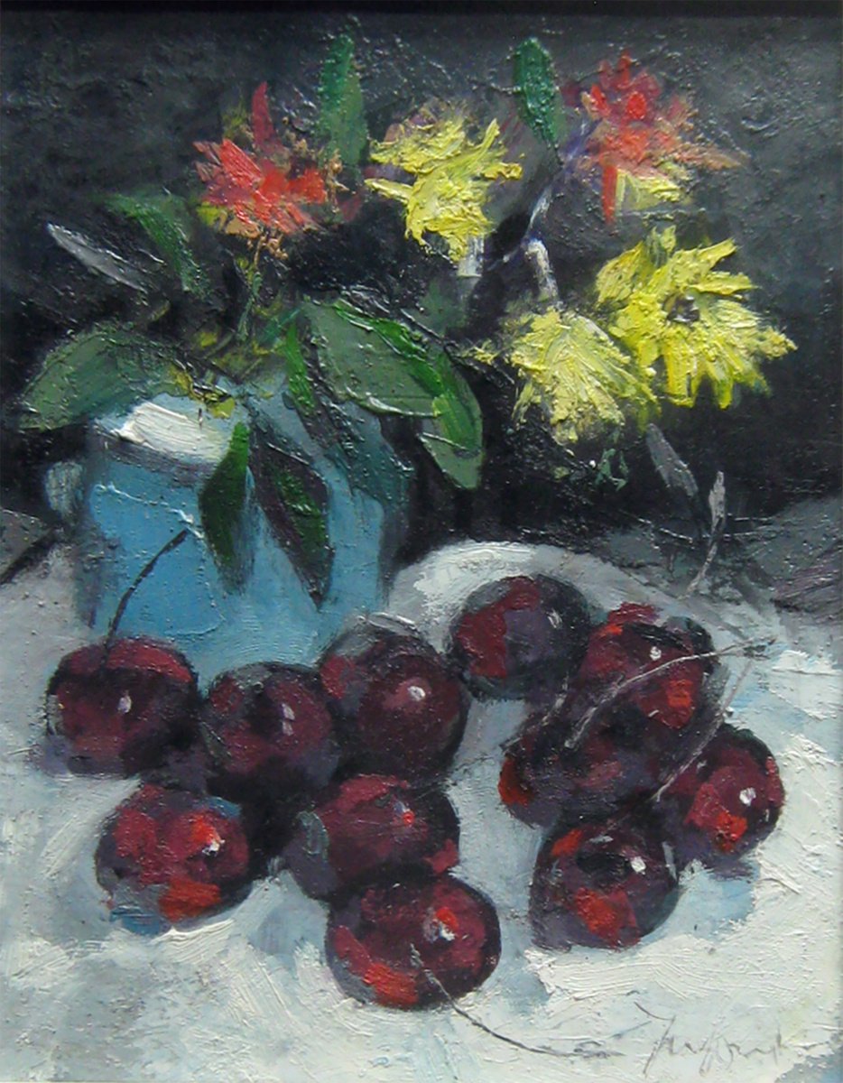 Still life with cherries KIP-10, Autor: Mato Jurkovic, academic painter by Mato Jurkovic
