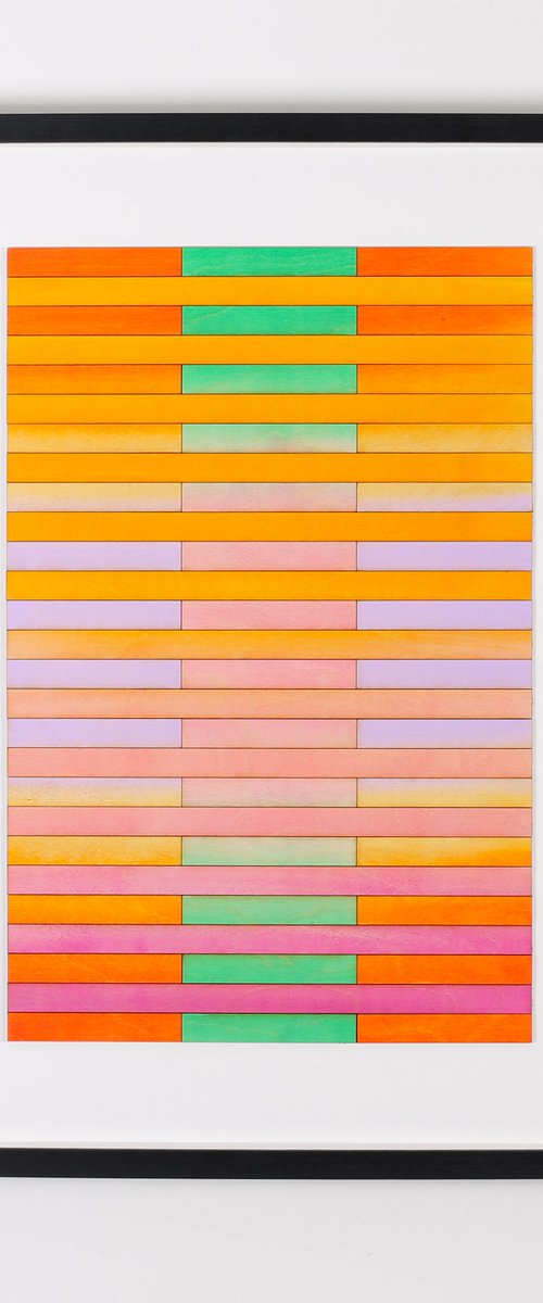 Three Panel Abstract Geometric Gradient Painting Number Four by Amelia Coward