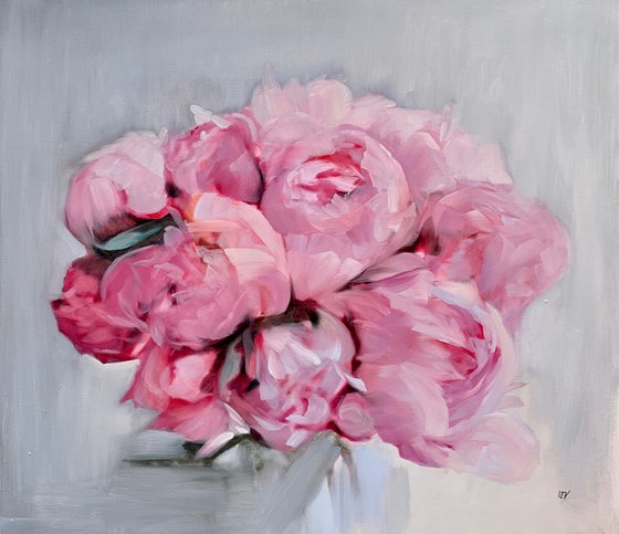 Peony bouquet painting large oil painting floral 27x31inch