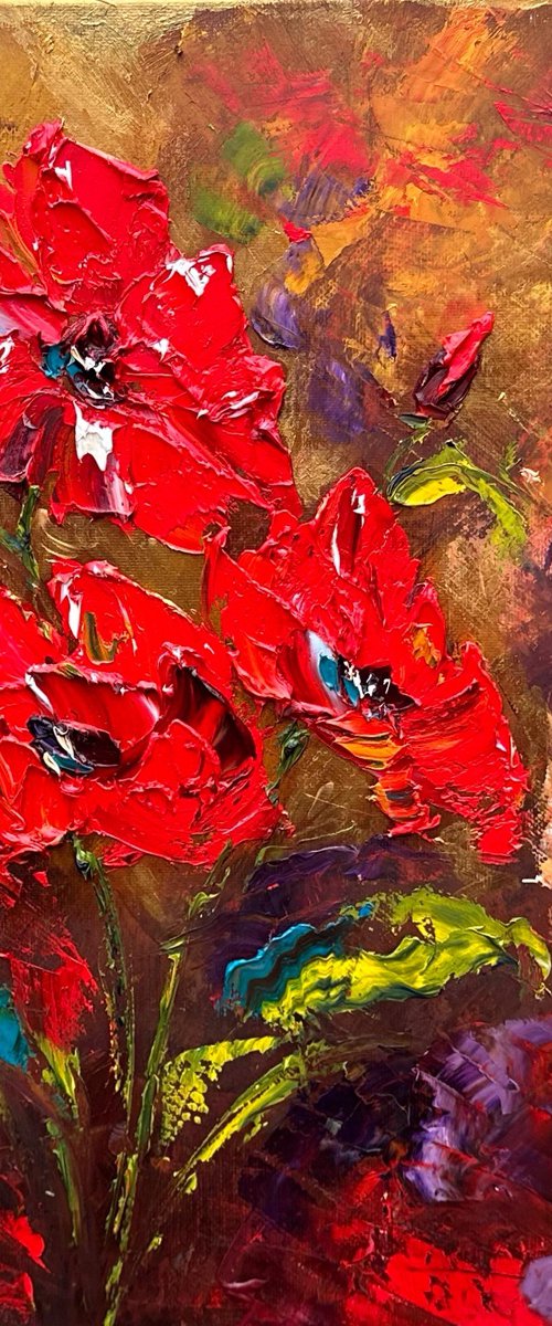 Red poppies dark background by Oksana Fedorova