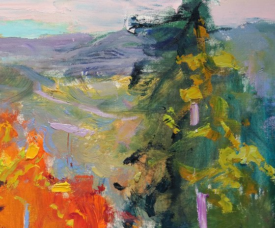 Mountain firs | Walk in the wood | moments of autumn | Original oil painting