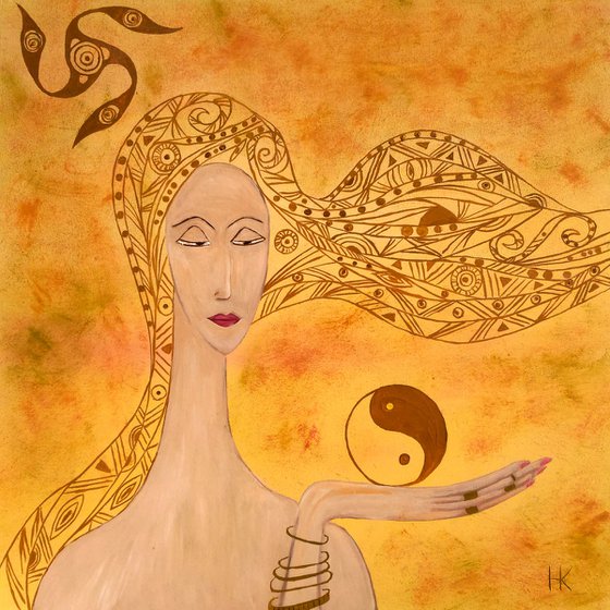 abstract female portrait with ornament woman graphic portrait "Endless times"