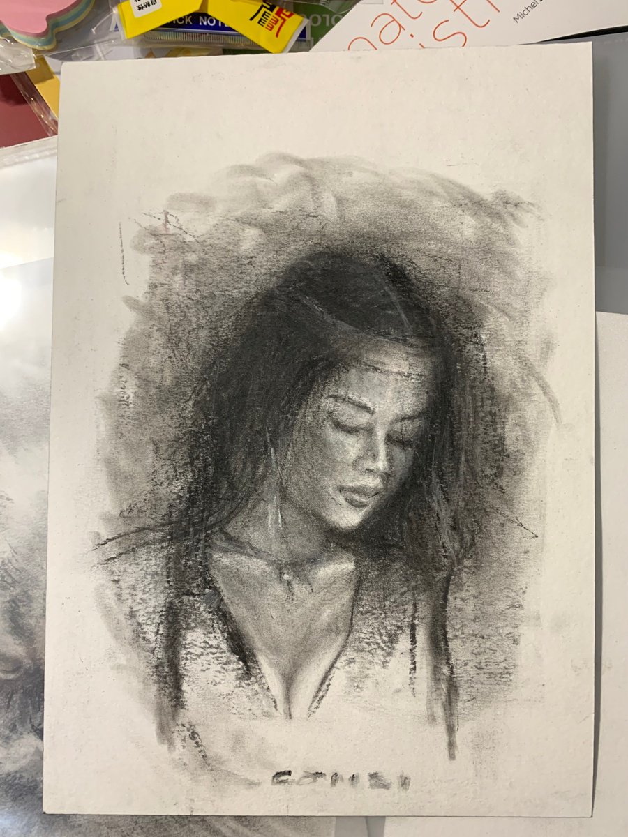 Impressionistic Portrait Charcoal Drawing By Gianfranco Combi, 10 X 14, Pelle Di Luna, Original Artwork