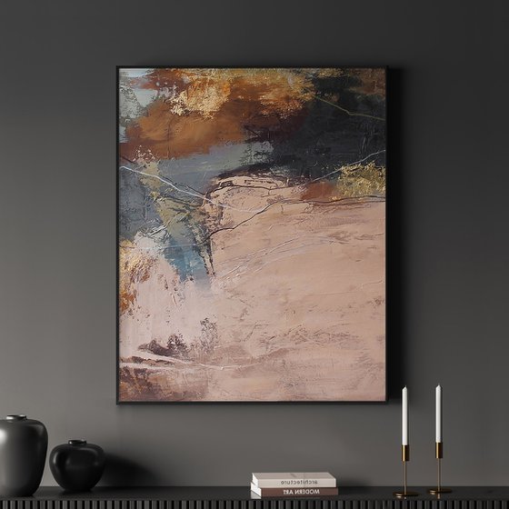 "Orange Flight 5" Cream brown abstract art