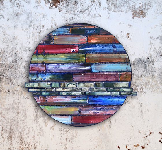 "Fixer Upper" - Original PMS Assemblage Sculptural Painting On Wood and Marbled Glass Backsplash Tile - 26 x 24 inches