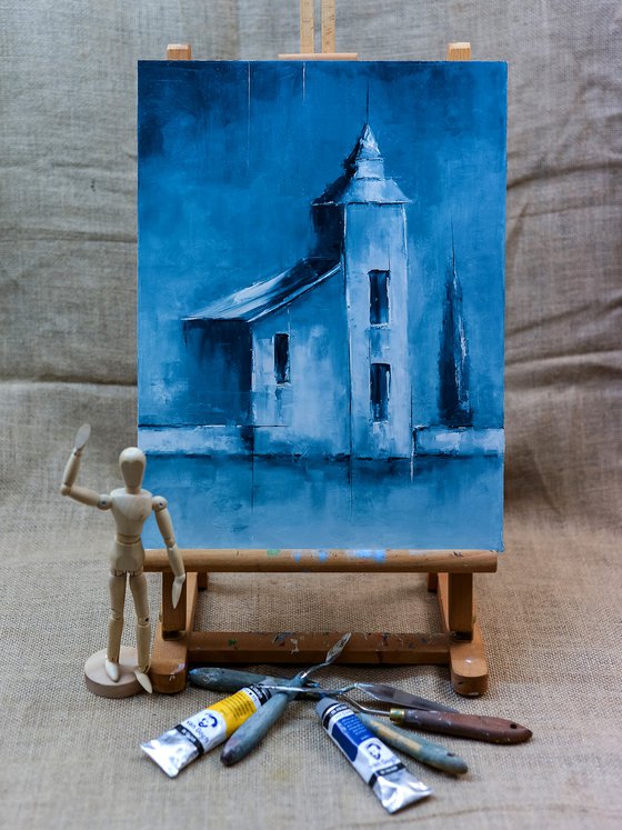 Old church in blue.