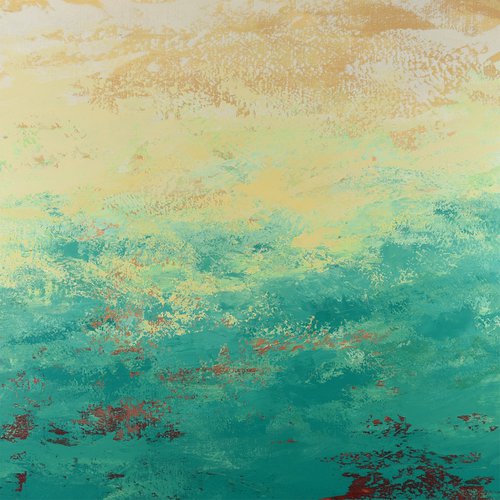 Teal Yellow - Modern Abstract Expressionist Seascape by Suzanne Vaughan