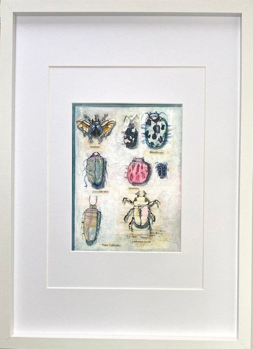 Bug Collection #10 - Framed mixed media abstract Beetle Painting by Luci Power