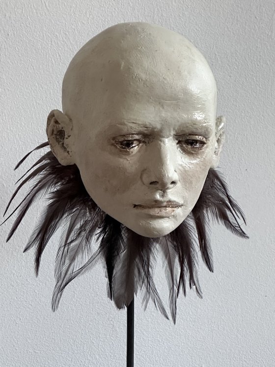 Ceramic Head with Feathers