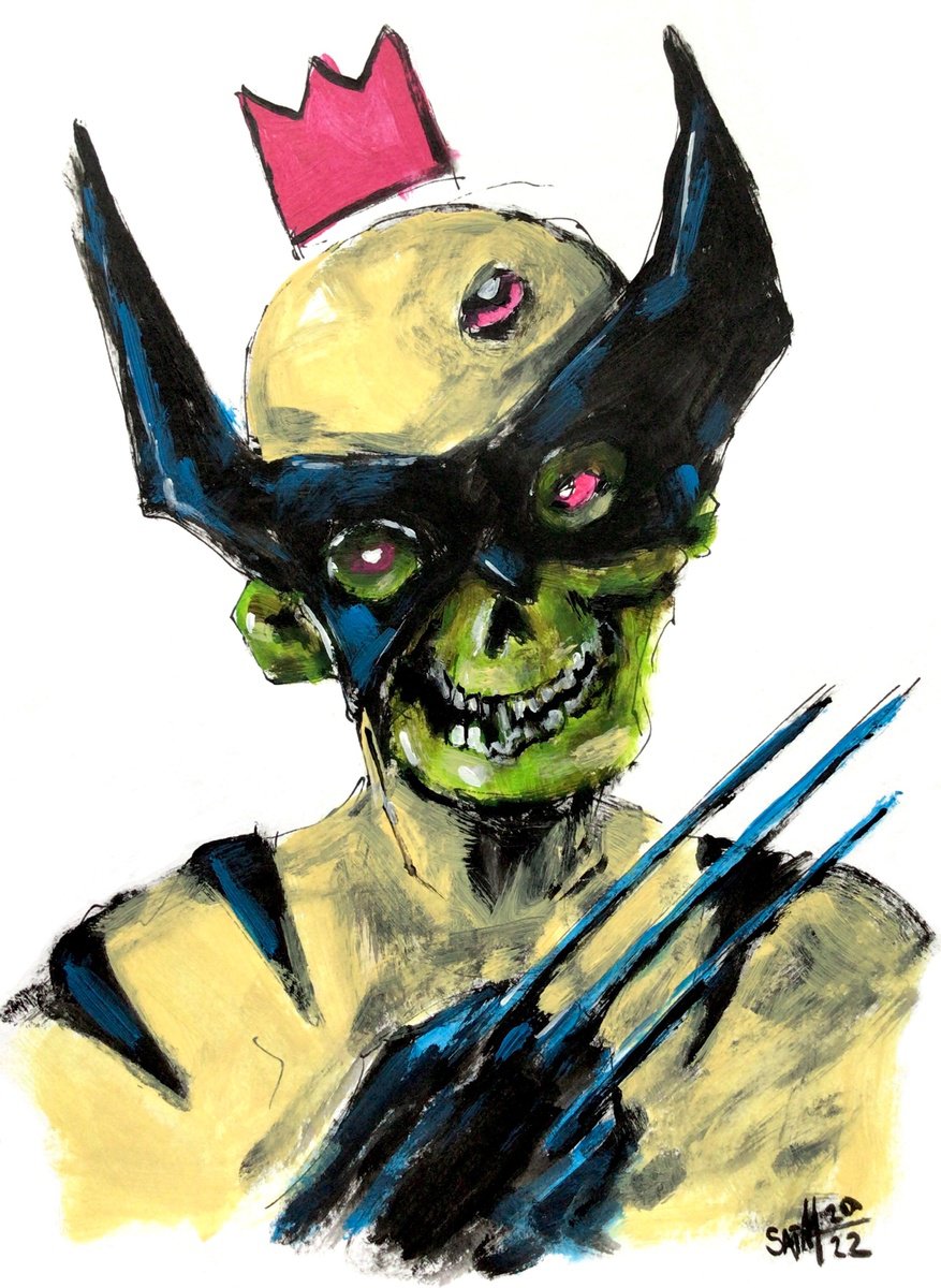 #52 Wolverine Zombie portrait painting original art, Horror Naive Outsider Folk Art Brut S... by Ruslan Aksenov