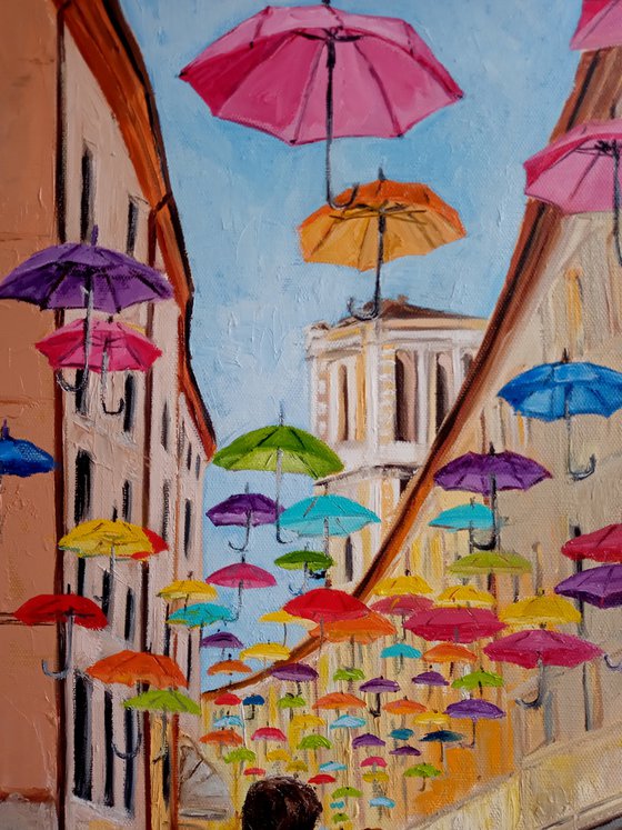 Alley of soaring umbrellas