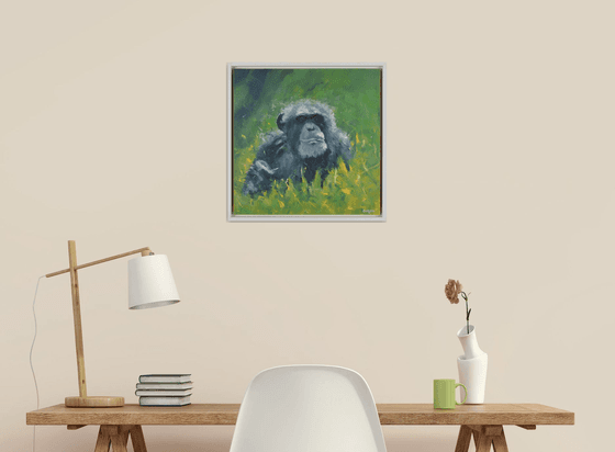 Curious - Framed Monkey Wildlife Oil Painting On Canvas