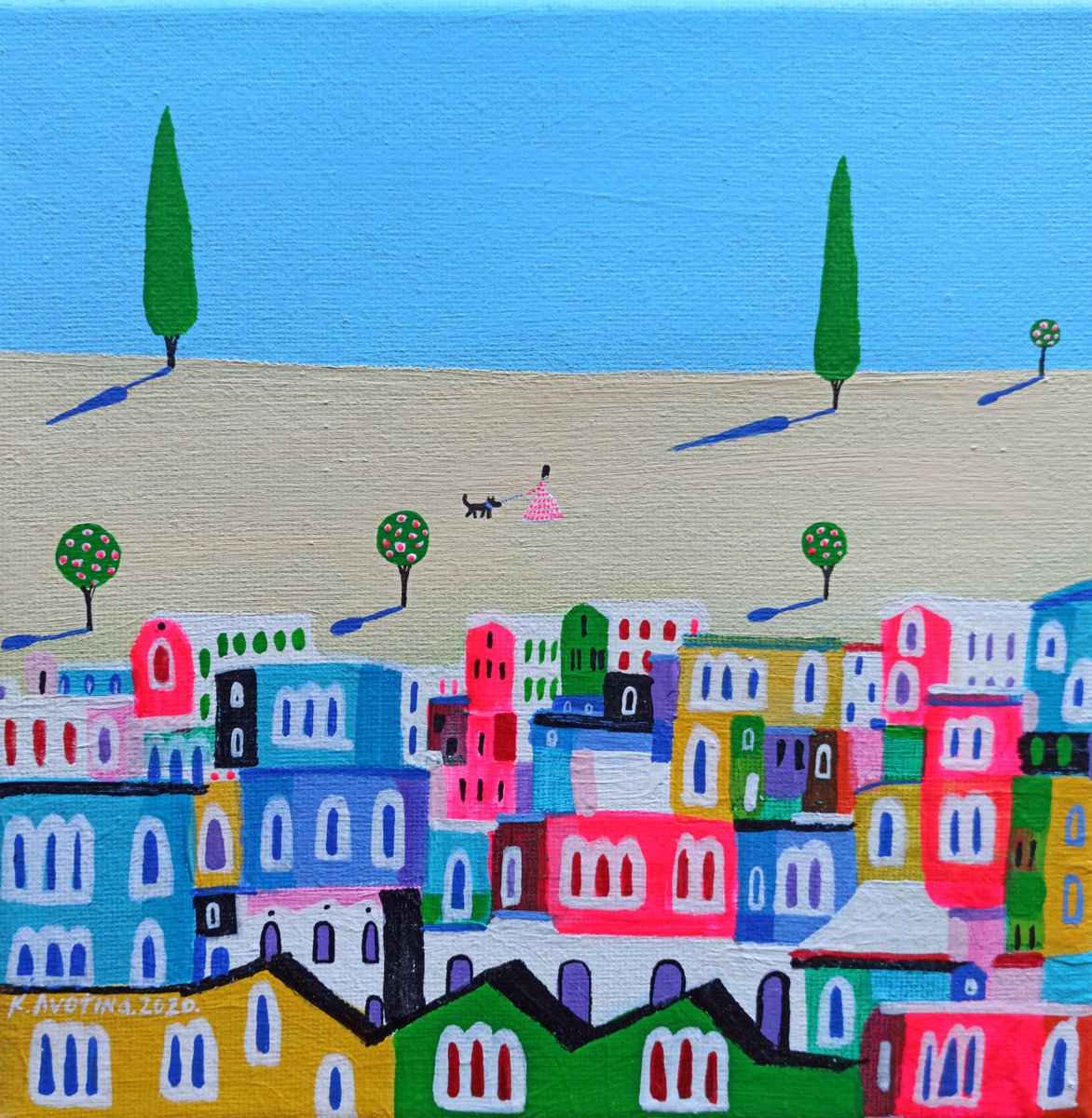 Impressionistic Landscape Acrylic Painting By Katrina Avotina, 10 X 10", Just As You Are, Original Artwork