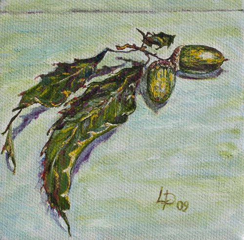 Wild Oak 4"x4" free shipping small painting by Liudmila Pisliakova