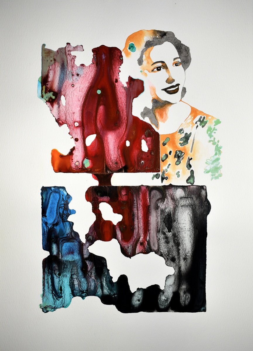 Portrait Acrylic Painting By Milena Nicosia, 21 X 29", Il Sorriso, Original Artwork