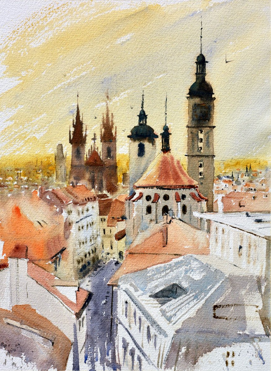Zlatni Prag / Golden Prague 25x36cm 2020 by Nenad Kojic watercolorist