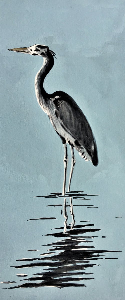 Blue Heron in Water by Laurence Wheeler