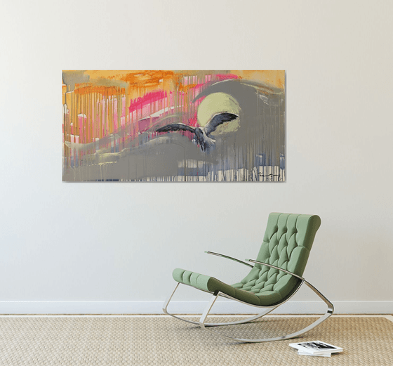 Bright painting - "Seagull" - Expressionism - Bird - Seagull - Sunset