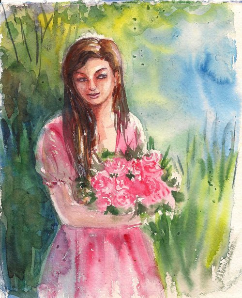 Young Woman in a garden by Asha Shenoy