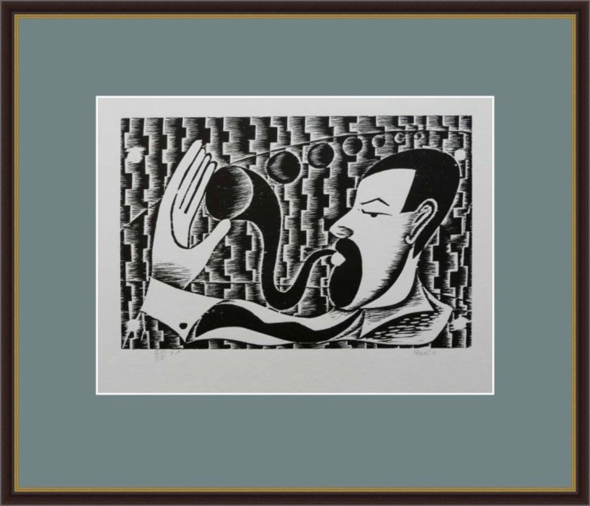 Abstract Portrait Limited Edition Print By Sergei Monin, 26 X 20", "Pipe Smoker", Original Artwork