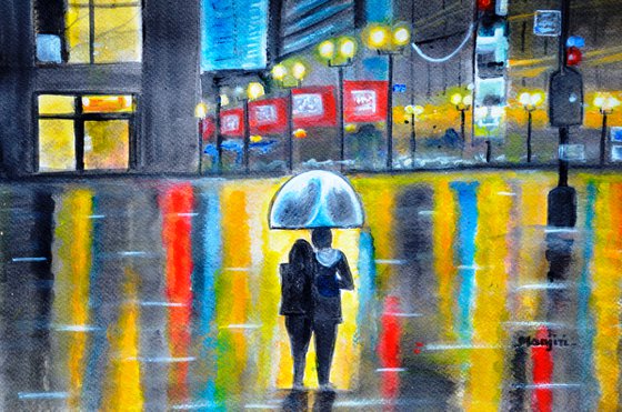 City Romance in the rain valentine gift art