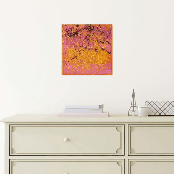 Bright Pink and Yellow Abstract Acrylic Painting 25x25 cm