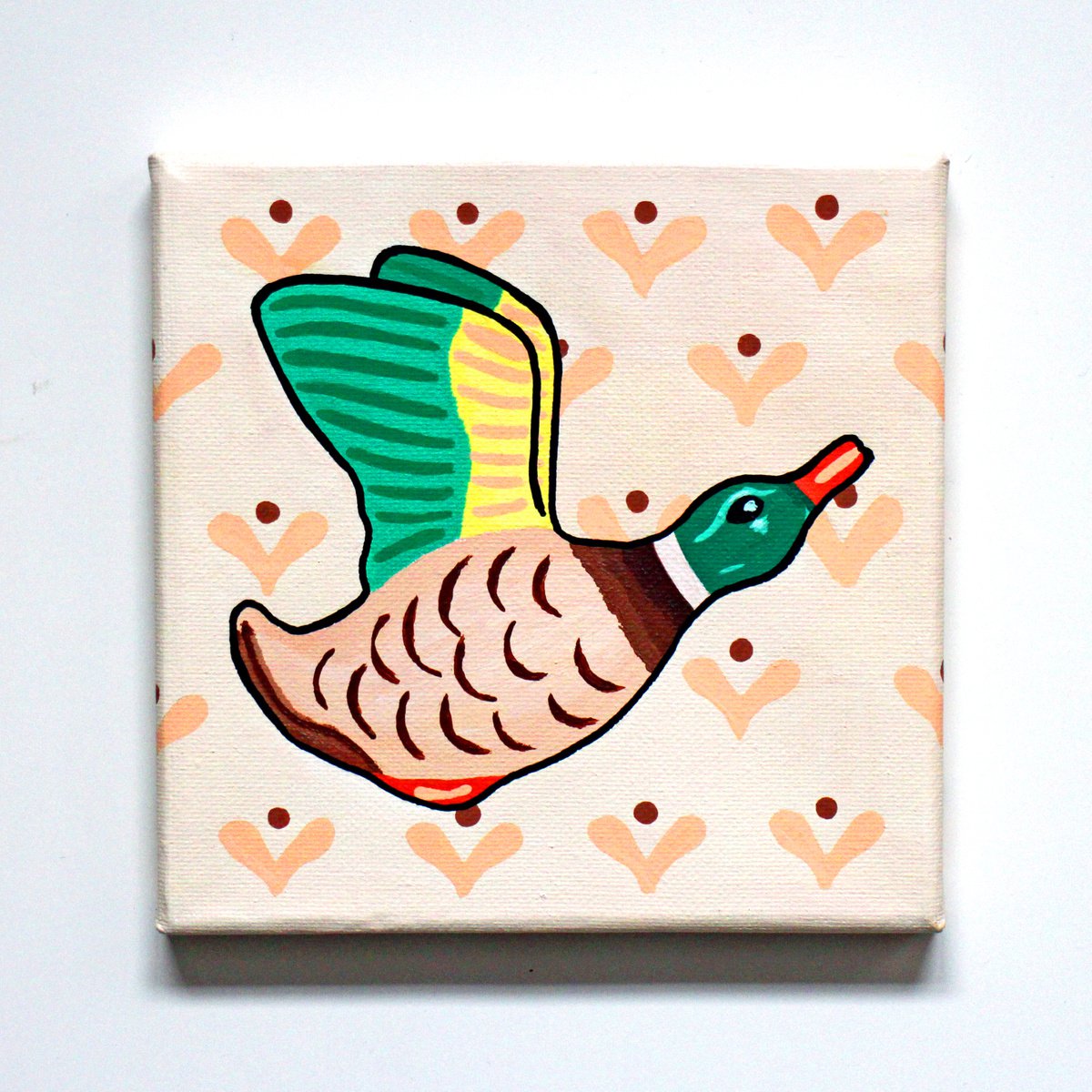 Flying Duck With Pattern Wallpaper On Miniature Canvas by Ian Viggars