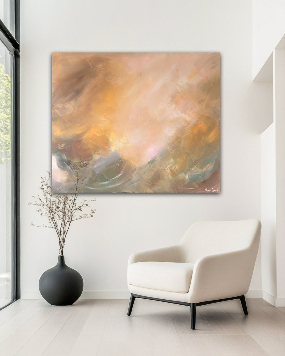Abstract Landscape Acrylic Painting By Ivana Gigovic, 47 X 39, Beneath The Glow, Original Artwork