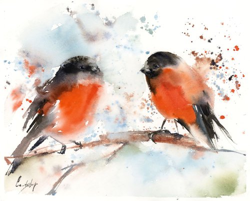 Two Bullfinch Birds by Sophie Rodionov