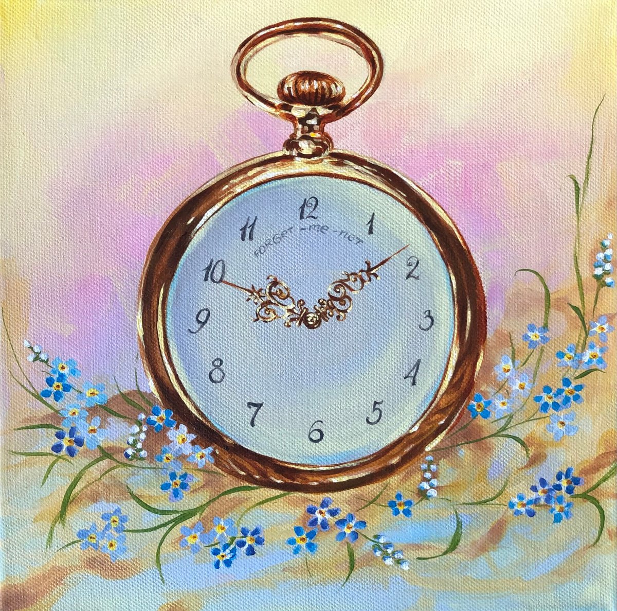 Impressionistic Still Life Acrylic Painting By Alina Karpova, 10 X 10, Forget Me Not, Original Artwork