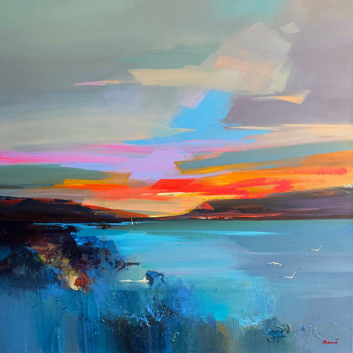 Impressionistic Landscape Acrylic Painting By Tetiana Bond, 31 X 31", Palette Of Memories, Original Artwork