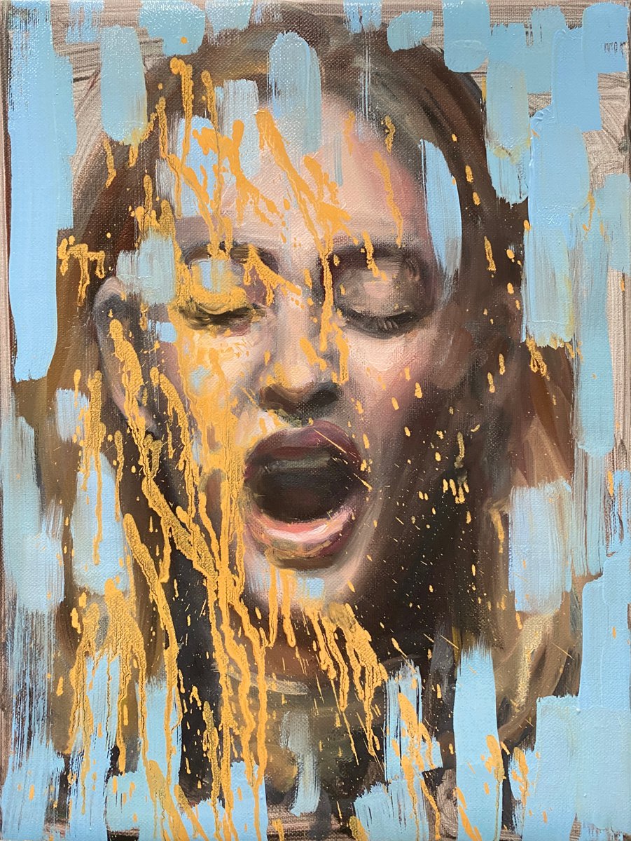 Abstract surprised woman oil portrait painting by Evgeny Potapkin