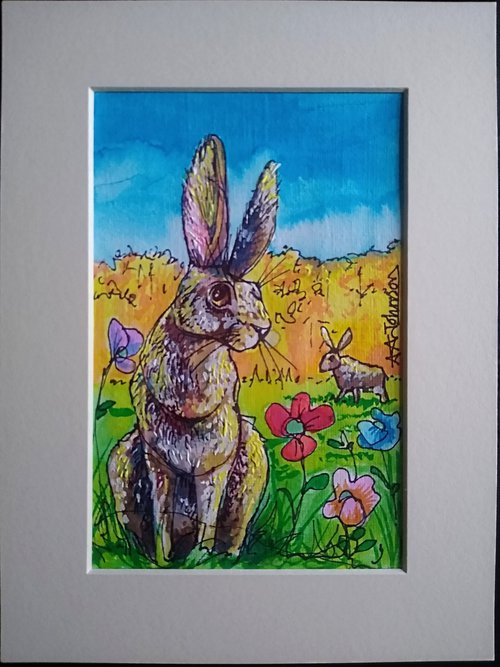 Hares & yellow fields by Andrew Alan Johnson